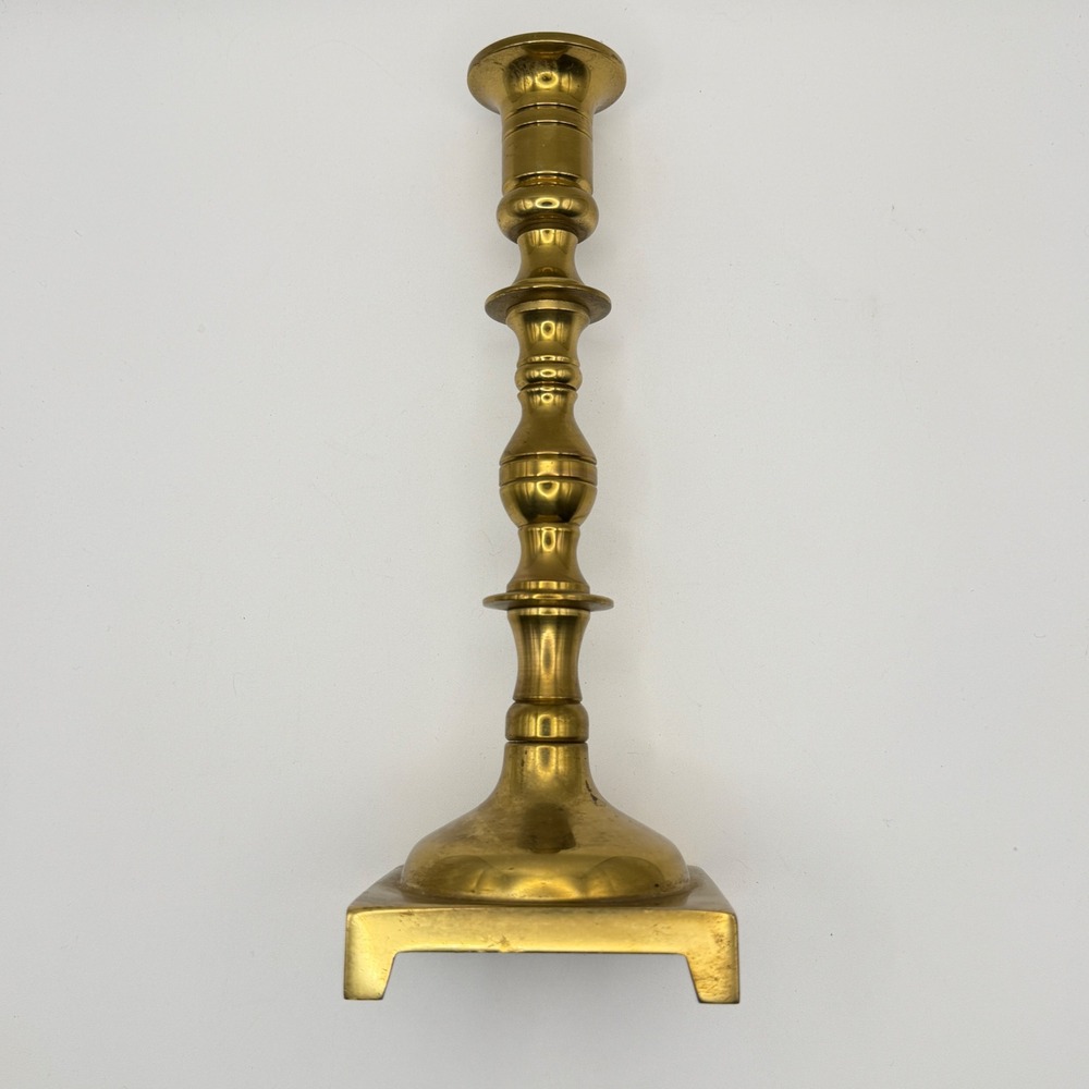 Vintage Solid Brass Candlestick 9.5" Baluster Square Footed Base Taper Holder